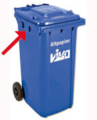 Blaue Tonne mit Pfeil INT