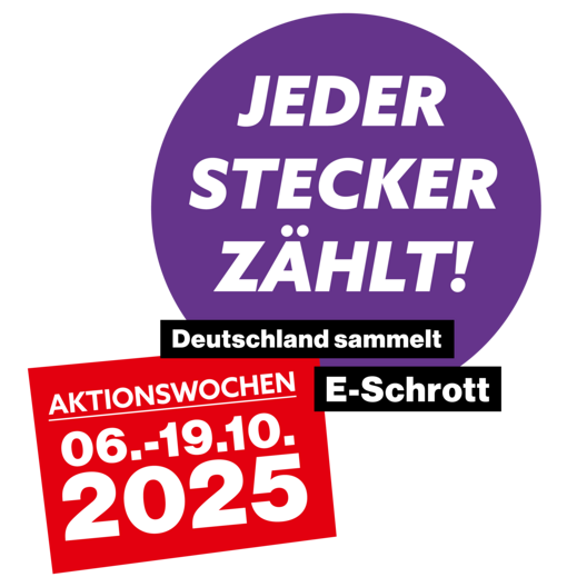 Das Bild bewirbt eine E-Schrott-Sammelaktion in Deutschland vom 6. bis 19. Oktober 2025 unter dem Motto 