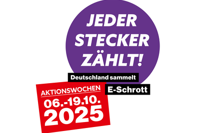 Das Bild kündigt die E-Schrott-Sammelaktion in Deutschland vom 6. bis 19. Oktober 2025 an, mit dem Slogan 