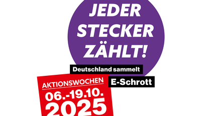 Das Bild kündigt die E-Schrott-Sammelaktion in Deutschland vom 6. bis 19. Oktober 2025 an, mit dem Slogan 